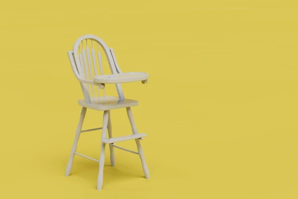 Conceito Alimentar Crianças Pequenas Cadeira Branca Fundo Amarelo Copiar Colar — Fotografia de Stock