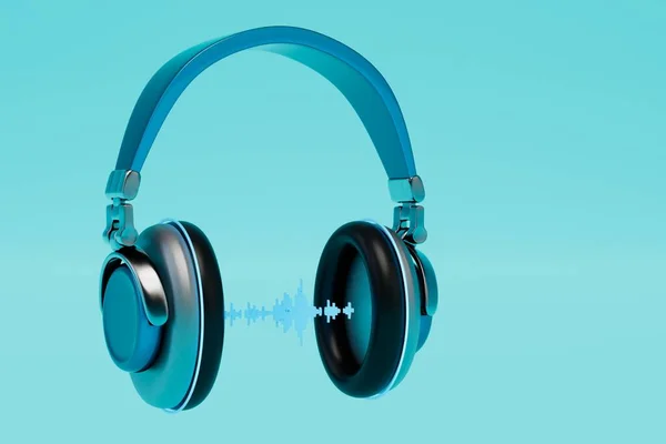 Escuchar Música Libros Con Auriculares Auriculares Pista Sobre Fondo Azul —  Fotos de Stock