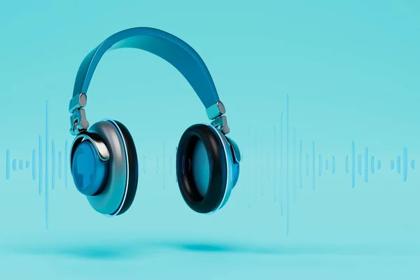 Escuchar Pistas Música Los Auriculares Auriculares Pista Sobre Fondo Azul —  Fotos de Stock