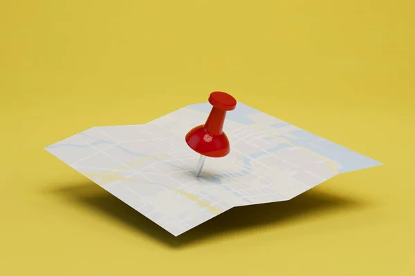 Map Which Red Stationery Button Marks Destination Render — Stock Photo, Image