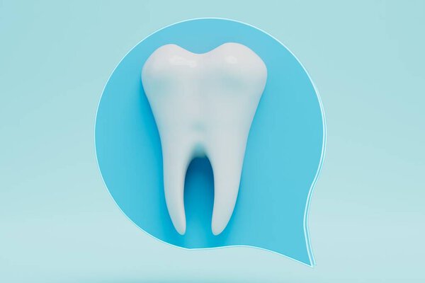 correspondence with the dentist. the message icon is blue with a white tooth. 3D render.