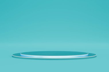 Soyut arkaplan. Turkuaz arka planda ürün ya da turkuaz metin yerleştirmek için yuvarlak bir podyum. 3 Boyutlu Hazırlama.