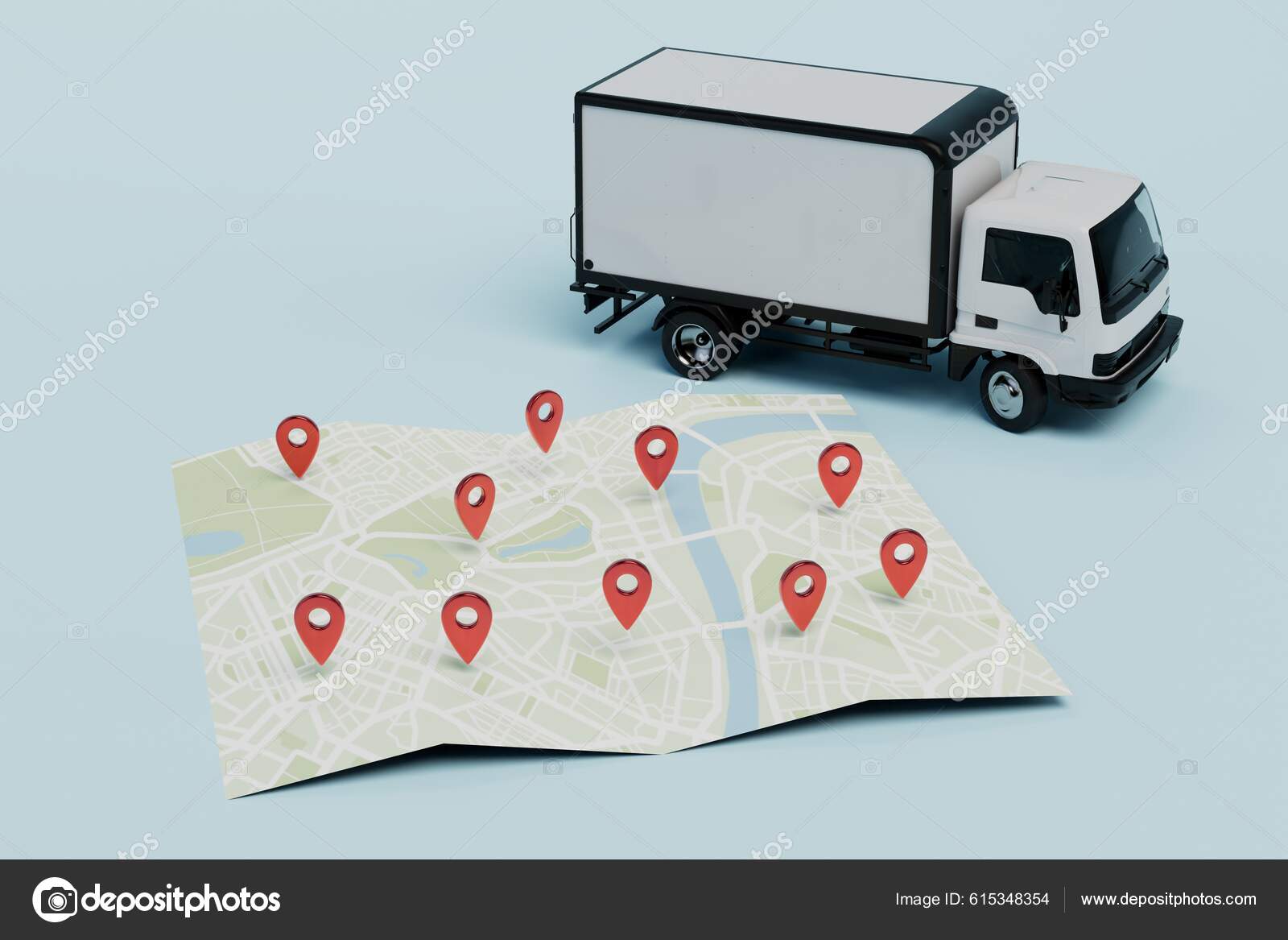 Delivery Goods Specified Addresses Truck Map Marked Addresses Render