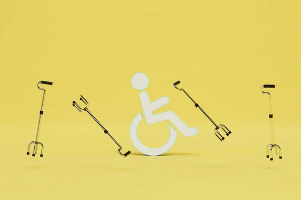Rehabilitation Persons Disabilities Disabled Person Wheelchair Whom Sticks Fly Render — Stock Photo, Image