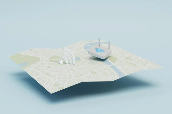 Розповсюдження Сигналу Карта Розташуванням Іграшки Маршрутизатором Піктограмою Візуалізація — стокове фото