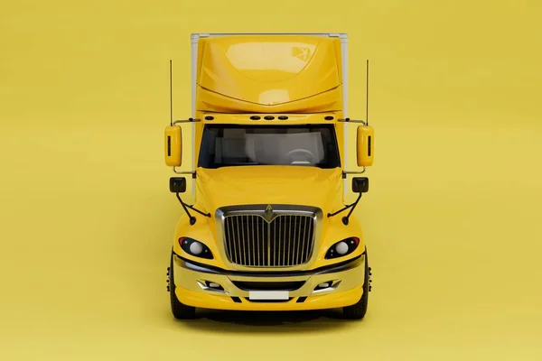 Transporte Mercadorias Longas Distâncias Caminhão Com Corpo Amarelo Fundo Amarelo — Fotografia de Stock