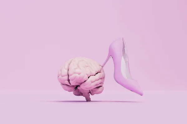Roze Hakken Van Vrouwen Die Uit Hersenen Steken Een Pastelachtergrond — Stockfoto