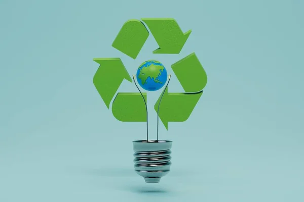 Reciclagem Dos Recursos Planeta Ícone Reciclagem Torno Uma Lâmpada Com — Fotografia de Stock