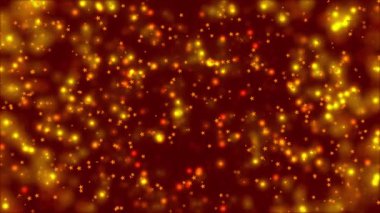 Soyut hareket kırmızı zemin altın parçacıkları ve yıldızlar parlıyor. Bokeh 'le ışıldayan parlak parçacıklar. Popüler, modern, noel, yeni yıl, bayram, düğün geçmişi