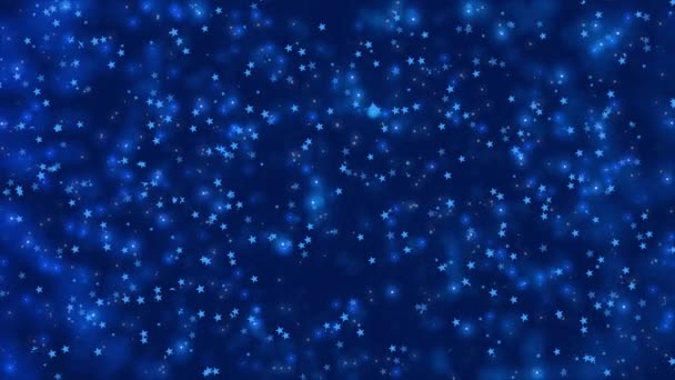 概要白色の粒子と星が輝く運動青色の背景 輝く粒子をボケできらめく 人気のある 現代的な クリスマス 結婚式の背景 — ストック動画