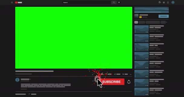 黒いカーソルの矢印アニメーションは 画面をスクロールしますLikボタン 赤いサブスクライブボタン 星の爆発が出てくるベルボタンをクリックします アルファチャンネルが含まれる — ストック動画