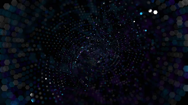 Bokeh Background Blue Purple Lights Hexagonal Shape Circular Movement Black — Stock Photo, Image