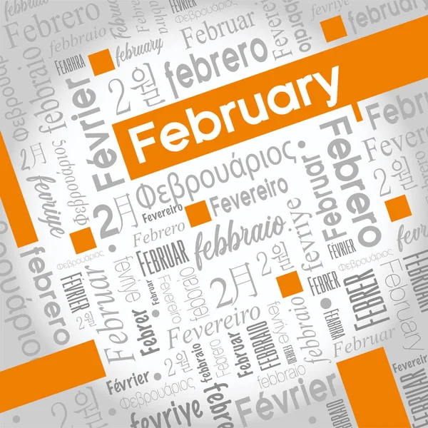 February Word Cloud Written Spanish German Portuguese Italian Japanese Korean — Διανυσματικό Αρχείο