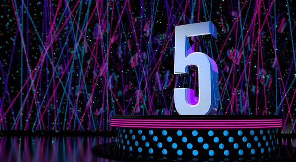 Solid Number Reflective Stage Blue Magenta Lights Defocused Background Laser — Stock Photo, Image