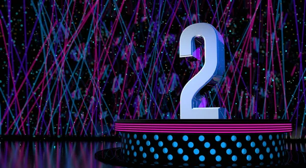 Solid Number Reflective Stage Blue Magenta Lights Defocused Background Laser — Stockfoto