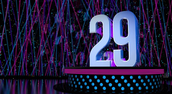 Solid Number Reflective Stage Blue Magenta Lights Defocused Background Laser — Stock Photo, Image