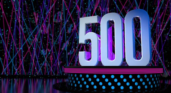 Solid Número 500 Reflectante Escenario Redondo Con Luces Azules Magenta — Foto de Stock