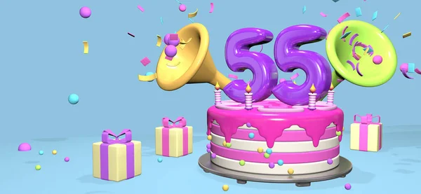 Pink Birthday Cake Thick Purple Number Candles Metallic Plate Surrounded — Stockfoto