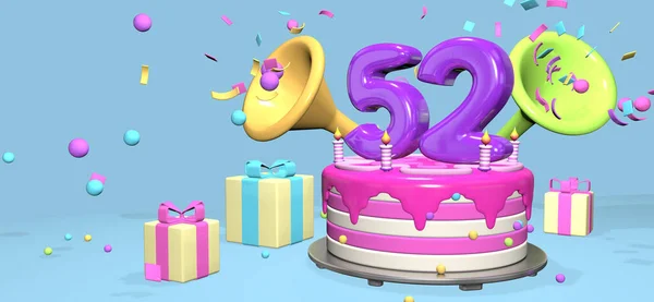 Pink Birthday Cake Thick Purple Number Candles Metallic Plate Surrounded — Stock Photo, Image