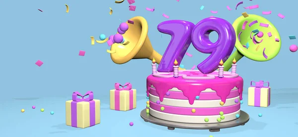 Pink Birthday Cake Thick Purple Number Candles Metallic Plate Surrounded — Stock Photo, Image