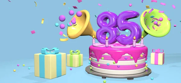 Torta Compleanno Rosa Con Spessa Numero Viola Candele Piatto Metallico — Foto Stock