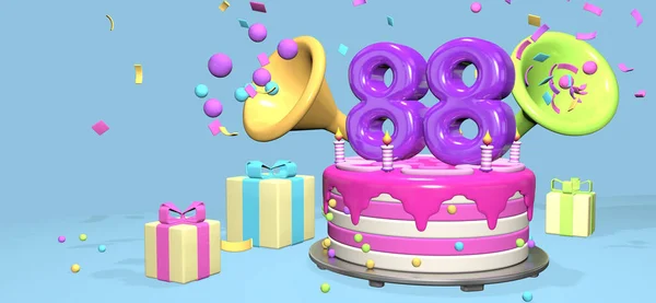 Pink Birthday Cake Thick Purple Number Candles Metallic Plate Surrounded — Stockfoto