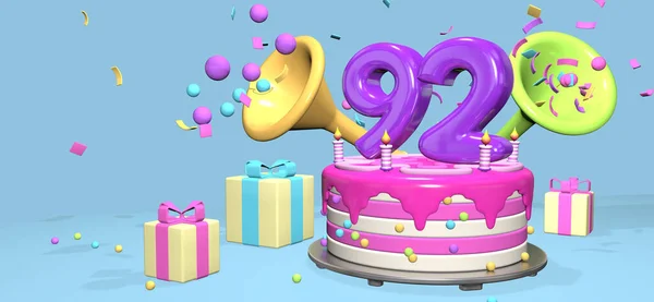 Pink Birthday Cake Thick Purple Number Candles Metallic Plate Surrounded — Stockfoto