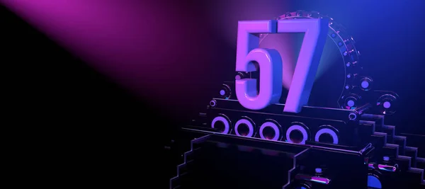 Solid Number Black Reflective Stage Stairs Adorned Circles Illuminated Blue — Stock Photo, Image