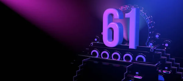 Solid Number Black Reflective Stage Stairs Adorned Circles Illuminated Blue — Stock Photo, Image