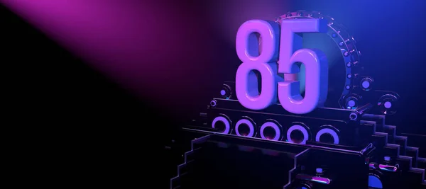 Solid Number Black Reflective Stage Stairs Adorned Circles Illuminated Blue — Stock Photo, Image