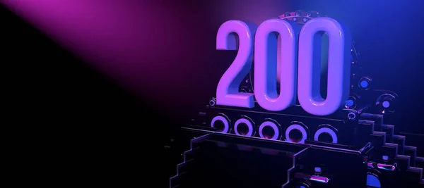Твердий Номер 200 Чорній Рефлекторній Сцені Сходами Прикрашений Колами Освітлений — стокове фото