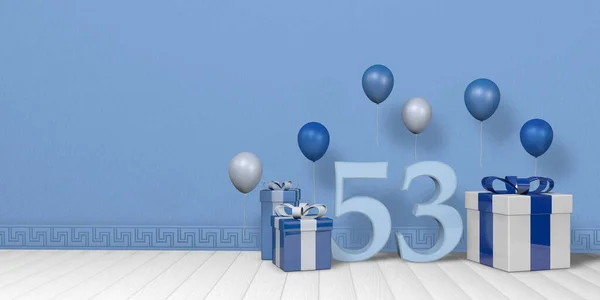 Light Blue Number Bright Blue White Gift Boxes Adorned Balloons — Stock Photo, Image