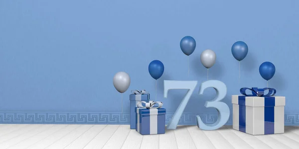 Azul Claro Número Entre Brillantes Cajas Regalo Azules Blancas Adornadas —  Fotos de Stock