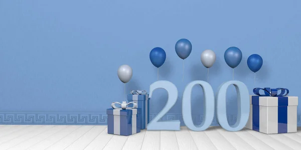 Світло Блакитний Номер 200 Серед Яскраво Блакитних Білих Подарункових Коробок — стокове фото