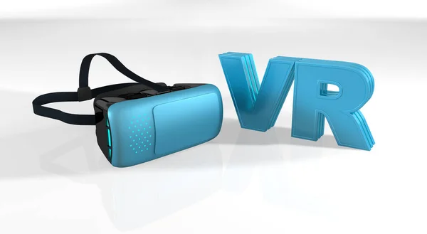 Schwarze Virtual Reality Brillen Mit Blauer Auf Weiß Reflektierender Oberfläche — Stockfoto