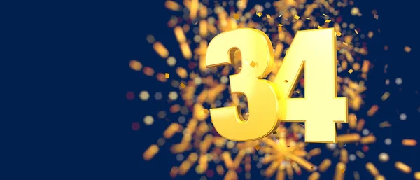 Gold Number Foreground Gold Confetti Falling Fireworks Out Focus Dark — Fotografia de Stock