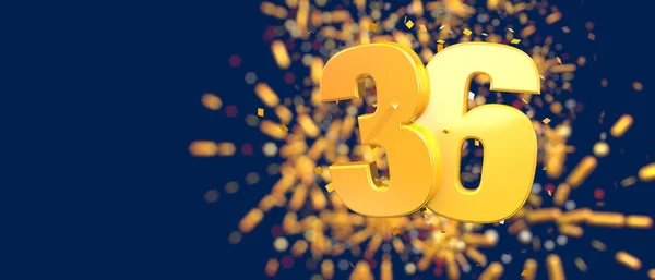 Gold Number Foreground Gold Confetti Falling Fireworks Out Focus Dark — Stock Photo, Image