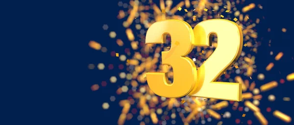 Gold Number Foreground Gold Confetti Falling Fireworks Out Focus Dark — Stock Photo, Image