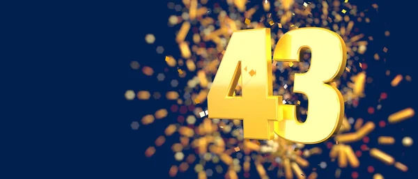 Gold Number Foreground Gold Confetti Falling Fireworks Out Focus Dark — Stok fotoğraf