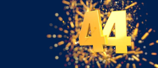 Gold Number Foreground Gold Confetti Falling Fireworks Out Focus Dark — Stockfoto