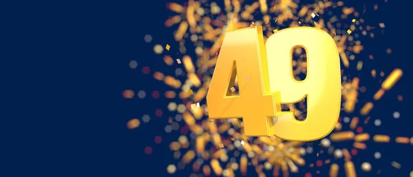 Gold Number Foreground Gold Confetti Falling Fireworks Out Focus Dark — Stok fotoğraf