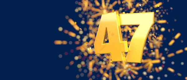 Gold Number Foreground Gold Confetti Falling Fireworks Out Focus Dark —  Fotos de Stock