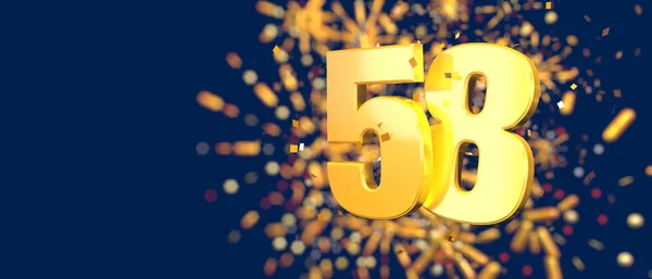 Gold Number Foreground Gold Confetti Falling Fireworks Out Focus Dark — Stock Photo, Image