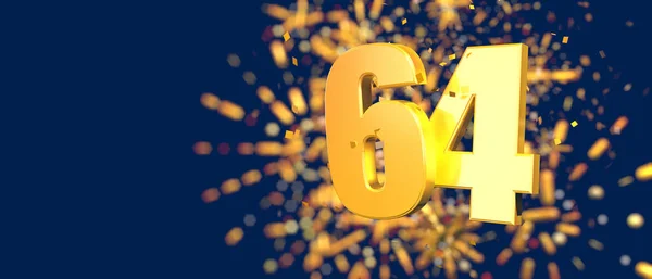 Gold Number Foreground Gold Confetti Falling Fireworks Out Focus Dark — Stock Photo, Image