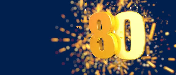 Gold Number Foreground Gold Confetti Falling Fireworks Out Focus Dark — Stockfoto