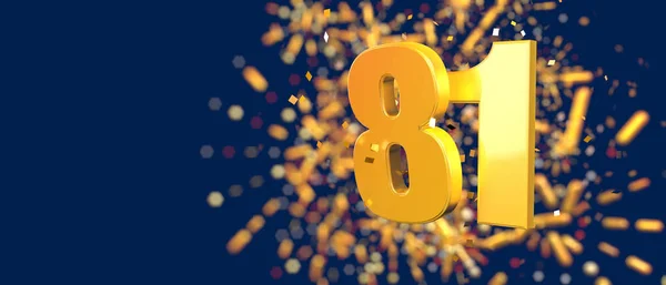Gold Number Foreground Gold Confetti Falling Fireworks Out Focus Dark — Fotografia de Stock