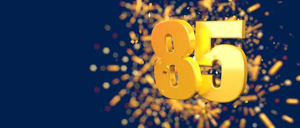 Gold Number Foreground Gold Confetti Falling Fireworks Out Focus Dark — Stockfoto