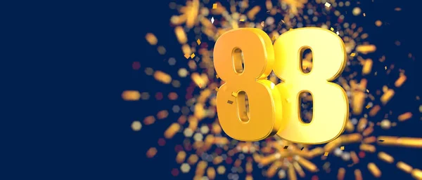 Gold Number Foreground Gold Confetti Falling Fireworks Out Focus Dark — Stockfoto