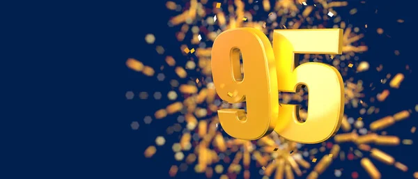 Gold Number Foreground Gold Confetti Falling Fireworks Out Focus Dark — Foto Stock