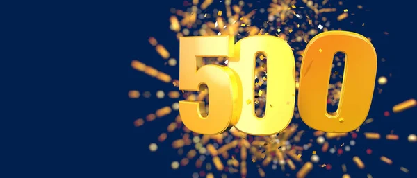 Gold Number 500 Foreground Gold Confetti Falling Fireworks Out Focus — 图库照片